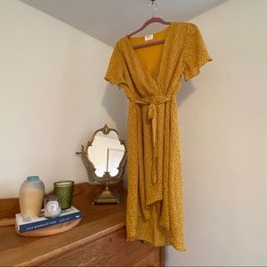 Yellow Polka Dot Wrap Dress